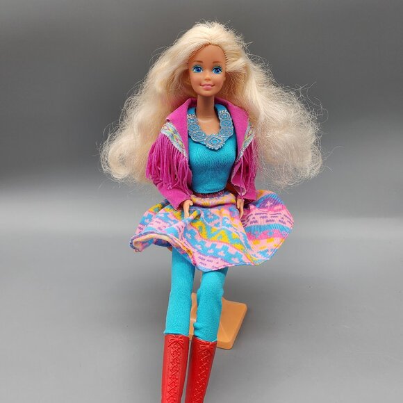 Vintage 1989 Barbie Western Fun Doll Mattel Blonde Pink Outfit No Original Boots - Picture 9 of 12